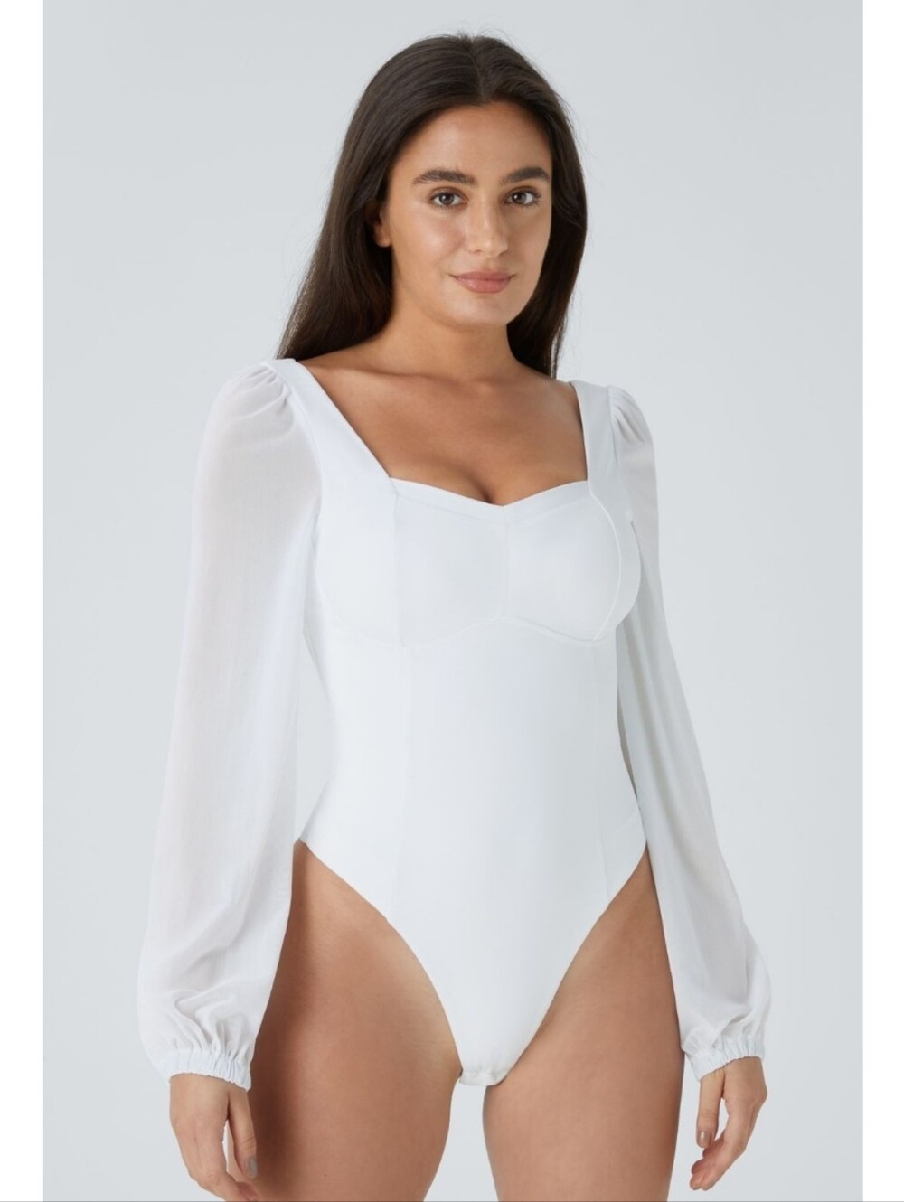 Halara NWT SoftlyZero™ Airy Sweetheart Neck Contrast Mesh Bishop Sleeve Bodysuit